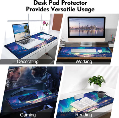 Gaming Mouse Pad XXL XL Large Long Extended Big Mousepad Non-Slip Rubber Keyboard Mouse Pad with Stitched Edges for Laptop Home Office (31.5X11.8X0.08 Inch) … (Aurora)