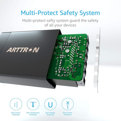 USB Wall Charger Adapter,  40W 6-Port Foldable Wall Plug Multiport Charger for Iphone Ipad Tablets Smartphones, Home Office Use