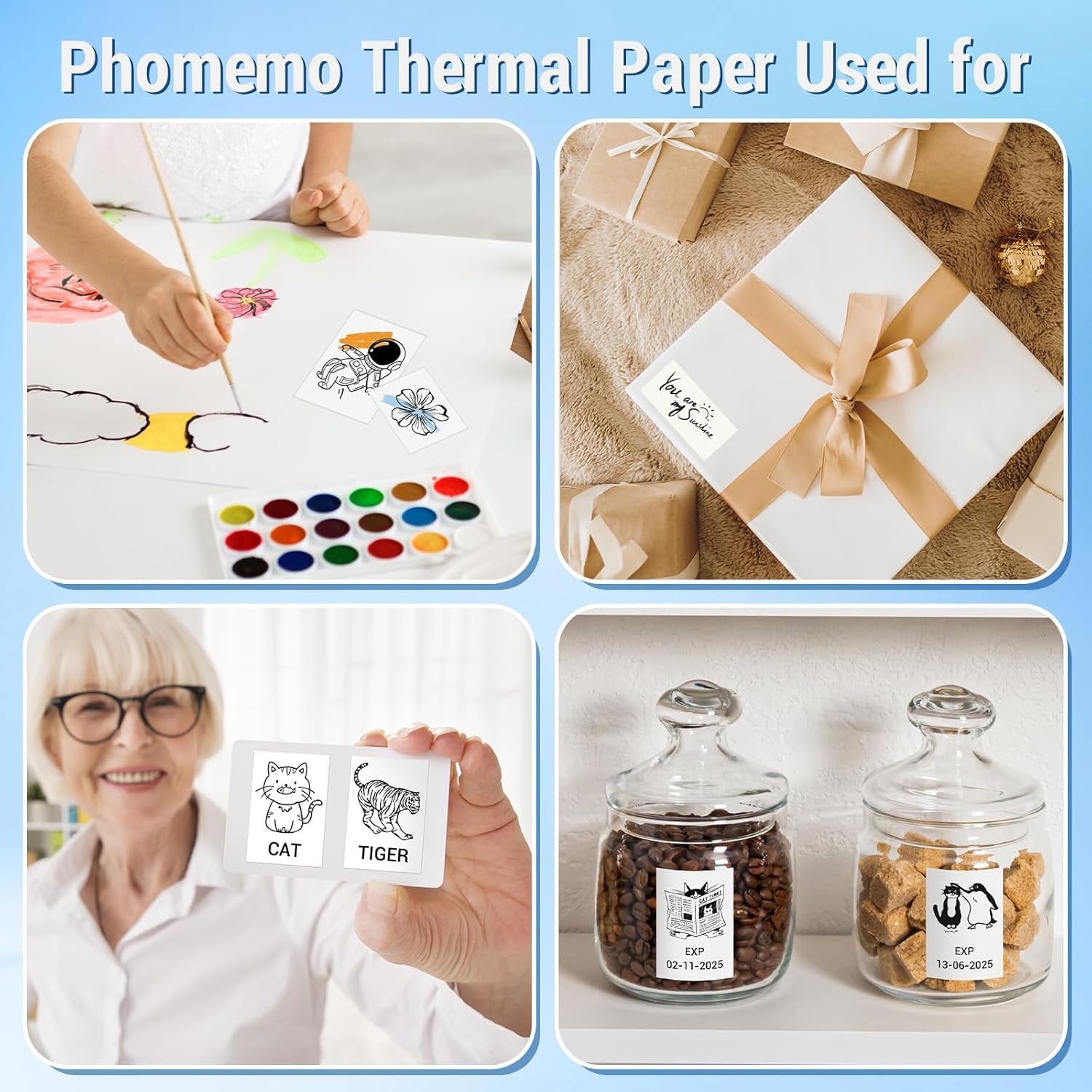 White Self-Adhesive Thermal Paper, Glossy Printable Sticker Paper Label for  M02/M02 Pro/M02S/P2S/M03/M04S Mini Sticker Printer, 50Mm X 3.5M, Diameter 28Mm, 3-Rolls, Image Time 2 Years