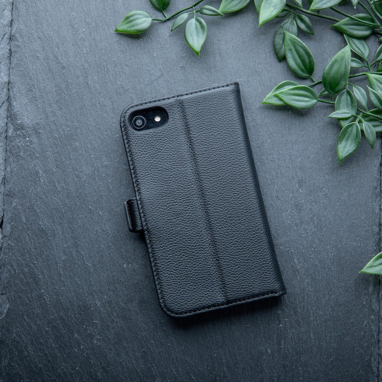 Genuine Leather Wallet Case for Iphone SE 2022/2020– Flip Cover with Card Slots & Stand (Dappled Black)