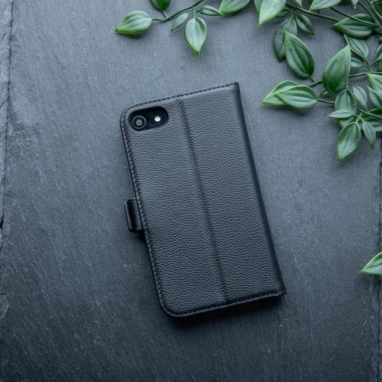 Genuine Leather Wallet Case for Iphone SE 2022/2020– Flip Cover with Card Slots & Stand (Dappled Black)