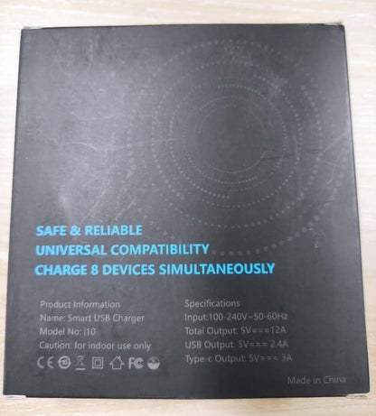 60W 12A 8-Port USB Charging Station - Multi Port USB Hub Charger with LCD Display - Compatible with Iphone, Ipad, Samsung, Kindle, Tablet, Bluetooth Earbuds and More