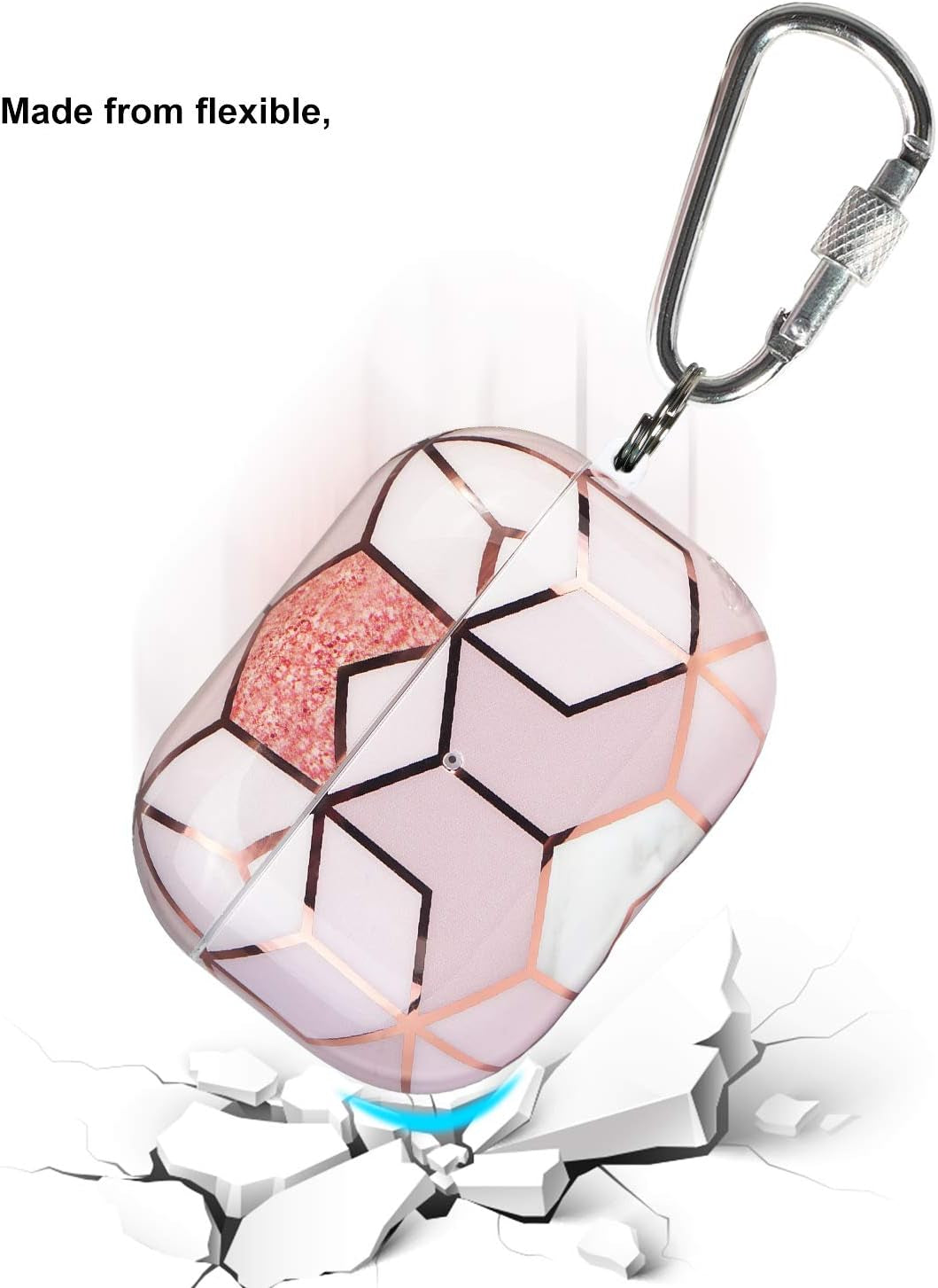 Airpods Pro Cute Case, Cute Apple Airpods Pro Cover Case Protective Airpods Pro Accessories Kit for Girls with 2 Keychains Compatiable with Apple Airpods Pro Case, Golden Marble