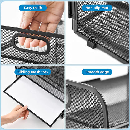 5-Tier Mesh Desktop File Organizer with Pen Holder, Black, 11 X 8.5 X 2.5 In