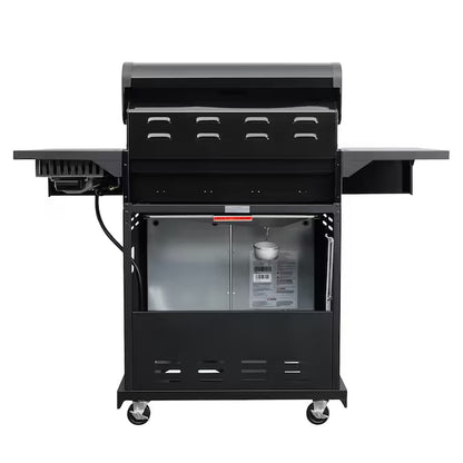 Black with Chrome Accents 4 -Burner Liquid Propane Gas Grill 1 -Side Burner