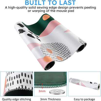 RGB Gaming Mouse Pad 5-15W, Wireless Charging LED Mousepad 31.9X12.3 Inch, XL Large Non-Slip Rubber Base Computer Keyboard Mat for Gaming, Work, Home, Office (Geometric Leaves)