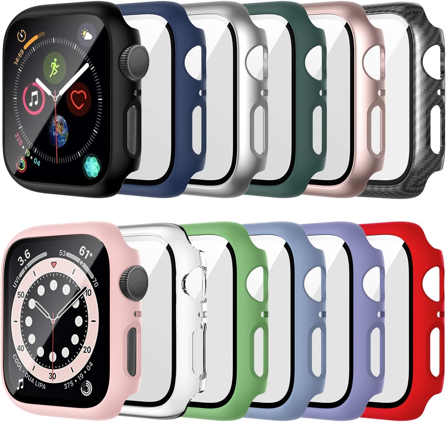 12 Pack Case with Tempered Glass Screen Protector Compatible for Apple Watch 44Mm SE 3 (2025)/SE 2/Se/Series 6/5/4, Hard PC Scratch Resistant Bumper Protective Cover for Iwatch Accessories