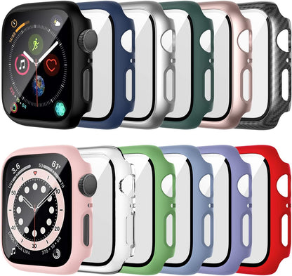 12 Pack Case with Tempered Glass Screen Protector Compatible for Apple Watch 44Mm SE 3 (2025)/SE 2/Se/Series 6/5/4, Hard PC Scratch Resistant Bumper Protective Cover for Iwatch Accessories