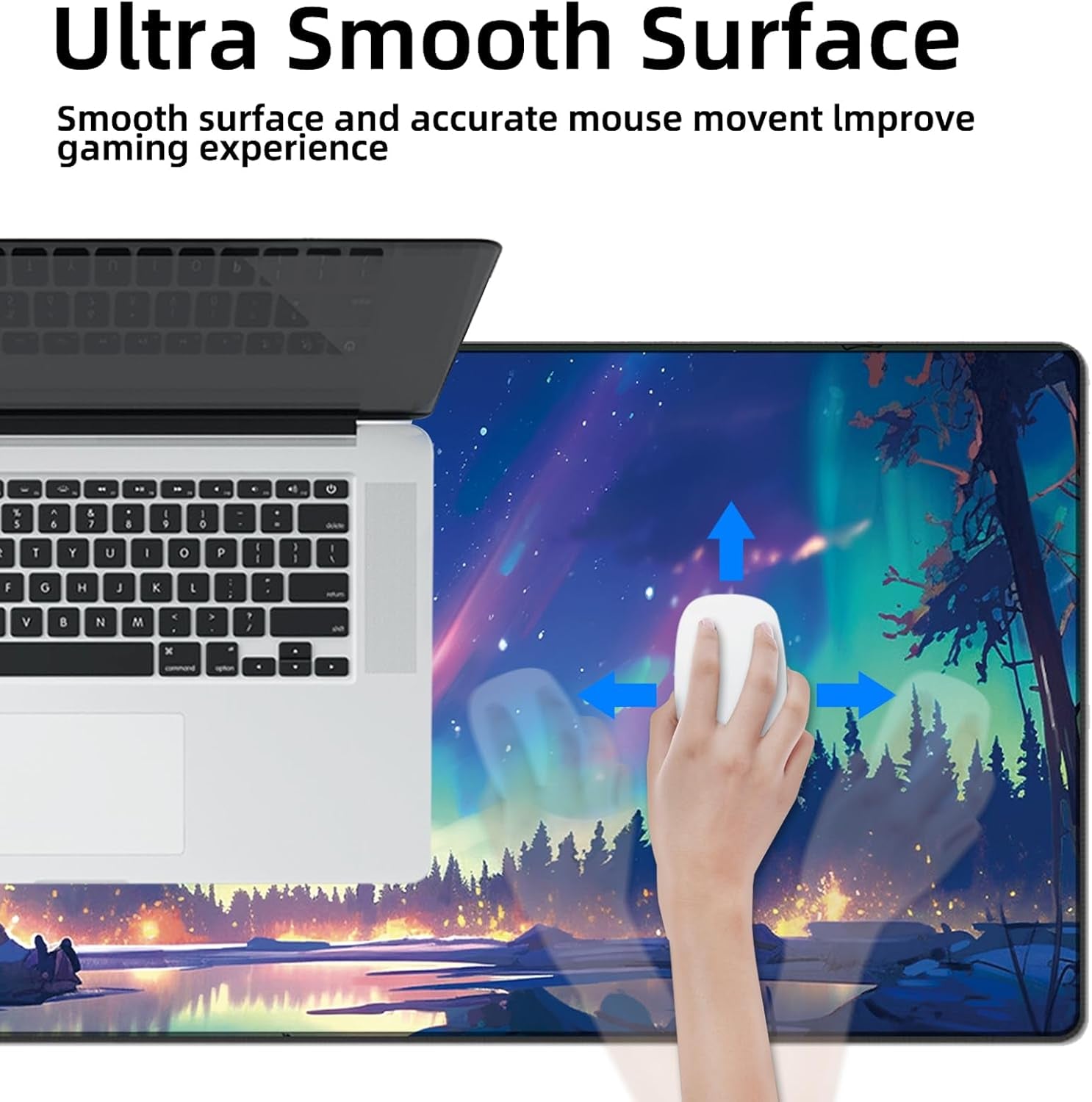 Gaming Mouse Pad XXL XL Large Long Extended Big Mousepad Non-Slip Rubber Keyboard Mouse Pad with Stitched Edges for Laptop Home Office (31.5X11.8X0.08 Inch) … (Aurora)