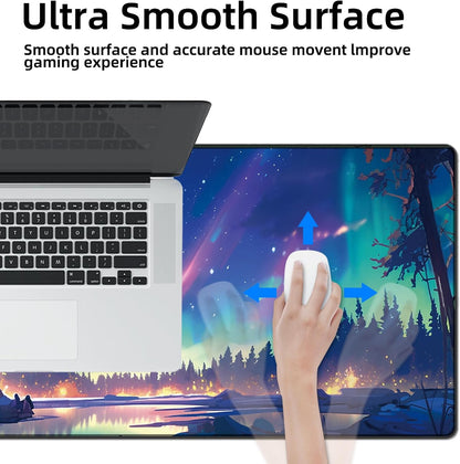 Gaming Mouse Pad XXL XL Large Long Extended Big Mousepad Non-Slip Rubber Keyboard Mouse Pad with Stitched Edges for Laptop Home Office (31.5X11.8X0.08 Inch) … (Aurora)