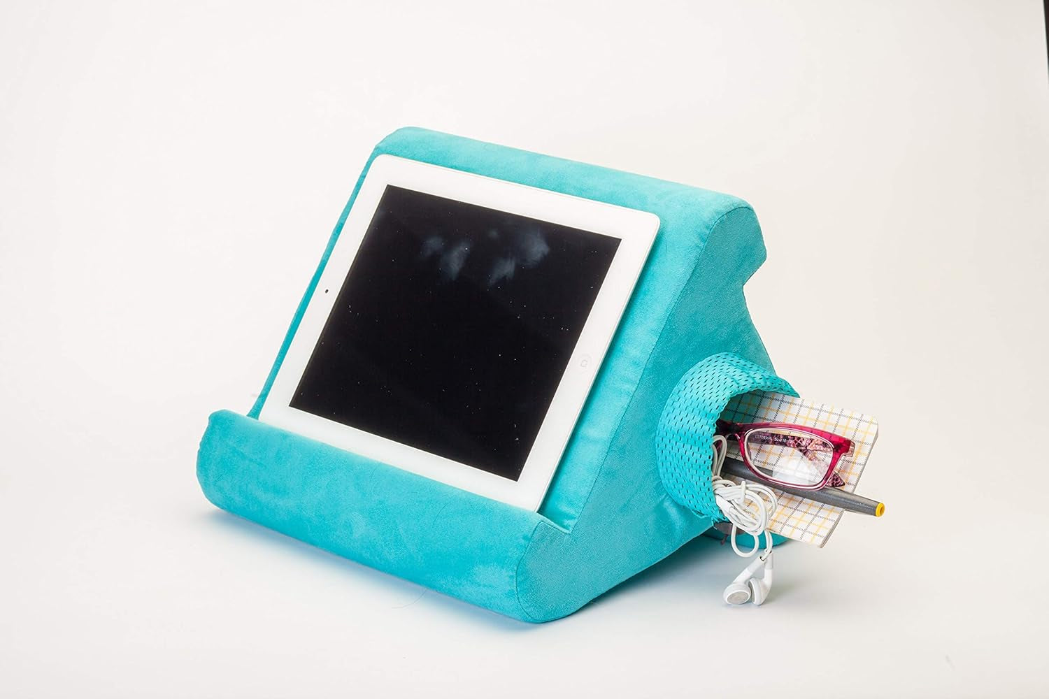 Tablet Stand with Cubby Storage and Multi-Angle Viewing for Home, Work & Travel. Our Tablet Holder Has Storage for Your All Your Personal Items. (Blue Camou)