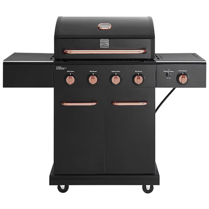Black with Chrome Accents 4 -Burner Liquid Propane Gas Grill 1 -Side Burner