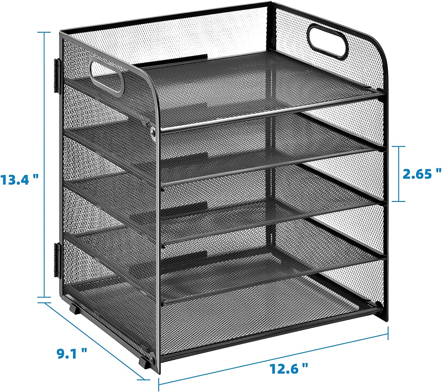 5-Tier Mesh Desktop File Organizer with Pen Holder, Black, 11 X 8.5 X 2.5 In
