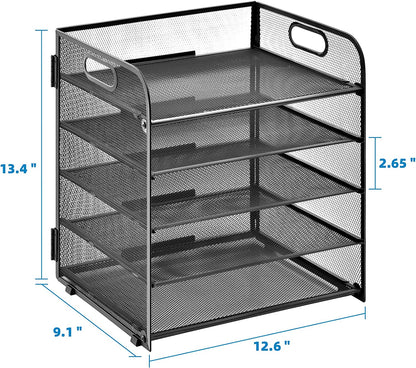 5-Tier Mesh Desktop File Organizer with Pen Holder, Black, 11 X 8.5 X 2.5 In