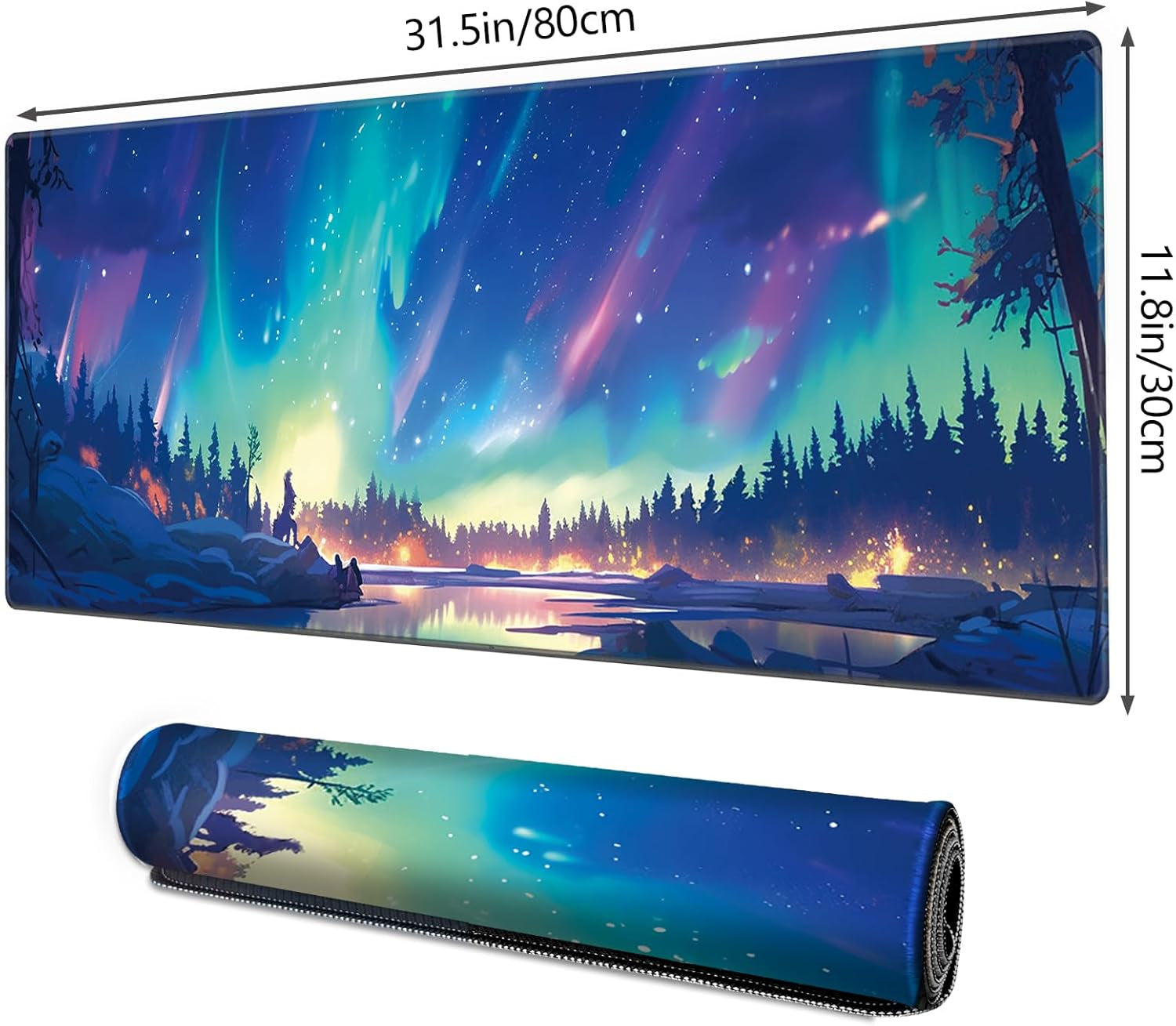 Gaming Mouse Pad XXL XL Large Long Extended Big Mousepad Non-Slip Rubber Keyboard Mouse Pad with Stitched Edges for Laptop Home Office (31.5X11.8X0.08 Inch) … (Aurora)