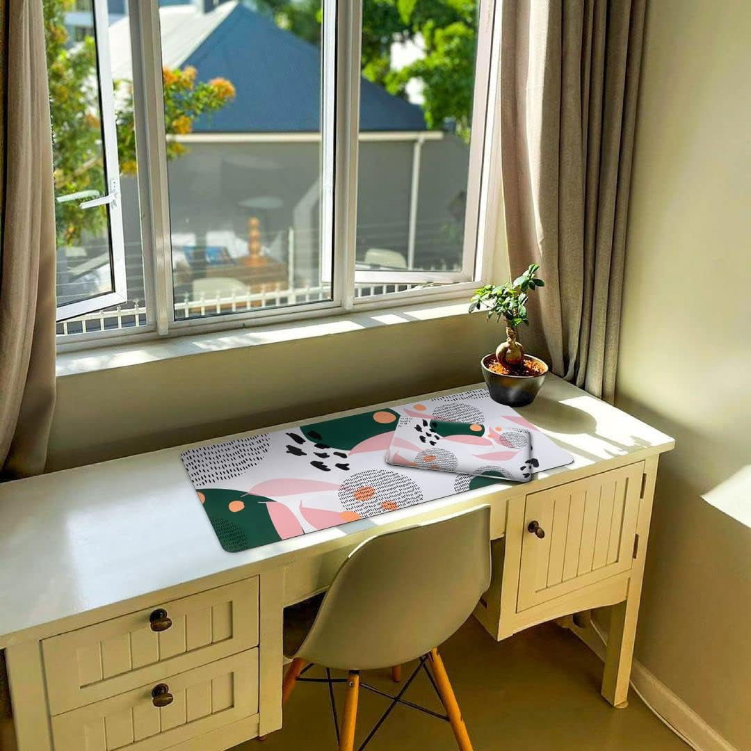 RGB Gaming Mouse Pad 5-15W, Wireless Charging LED Mousepad 31.9X12.3 Inch, XL Large Non-Slip Rubber Base Computer Keyboard Mat for Gaming, Work, Home, Office (Geometric Leaves)