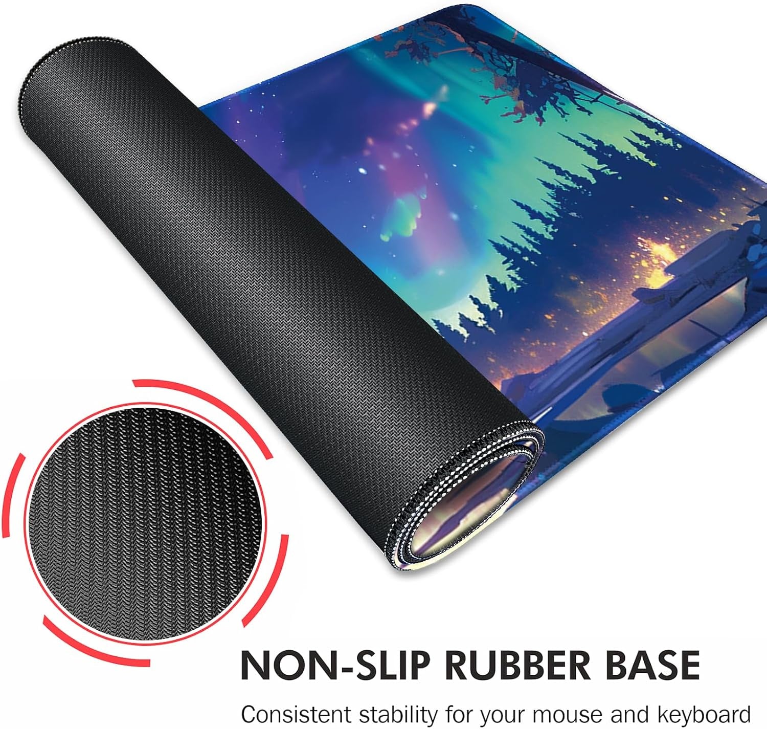 Gaming Mouse Pad XXL XL Large Long Extended Big Mousepad Non-Slip Rubber Keyboard Mouse Pad with Stitched Edges for Laptop Home Office (31.5X11.8X0.08 Inch) … (Aurora)