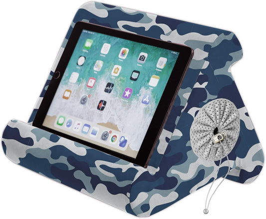 Tablet Stand with Cubby Storage and Multi-Angle Viewing for Home, Work & Travel. Our Tablet Holder Has Storage for Your All Your Personal Items. (Blue Camou)