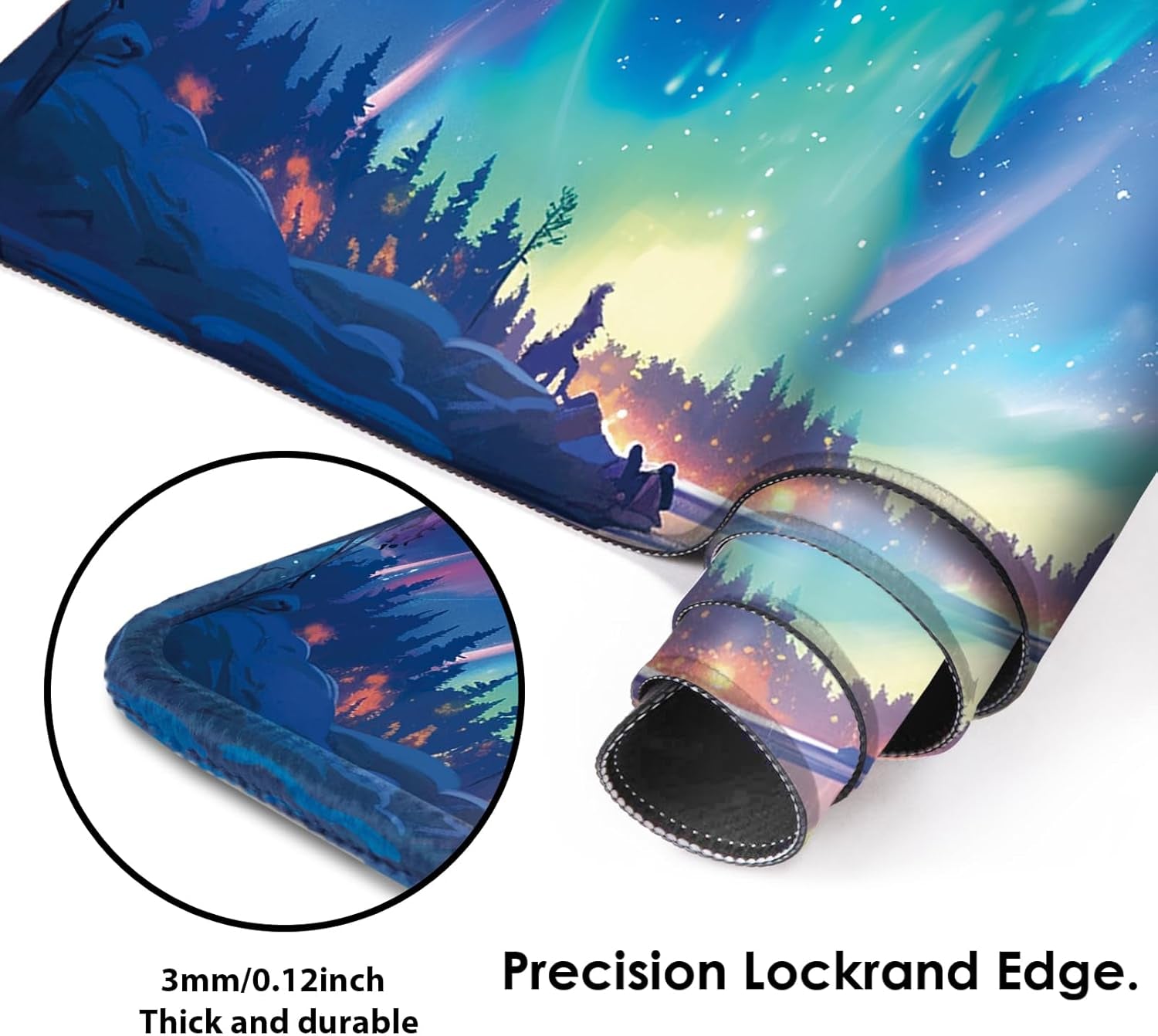 Gaming Mouse Pad XXL XL Large Long Extended Big Mousepad Non-Slip Rubber Keyboard Mouse Pad with Stitched Edges for Laptop Home Office (31.5X11.8X0.08 Inch) … (Aurora)