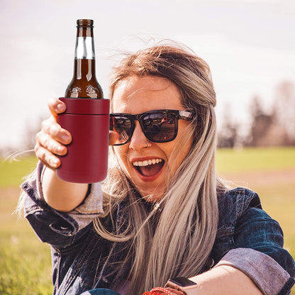 Stainless Steel 12Oz Vacuum Insulated Cooler and Bottle Chiller | Double Wall Can and Bottle Cooler | Copper Plated Metal Chiller | Crimson Red