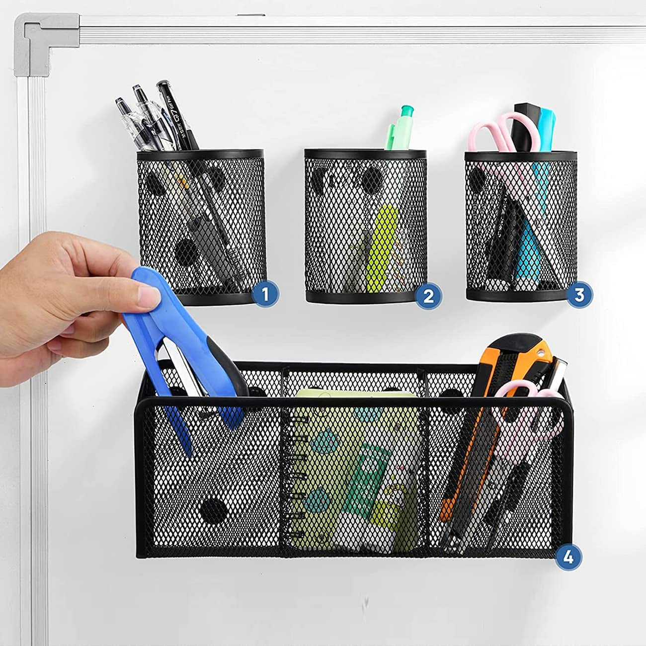 Magnetic Pencil Holder, 4 Pack Magnetic Pen Holder for Refrigerator, Locker Accessories Organizer for Home, School and Office, Black