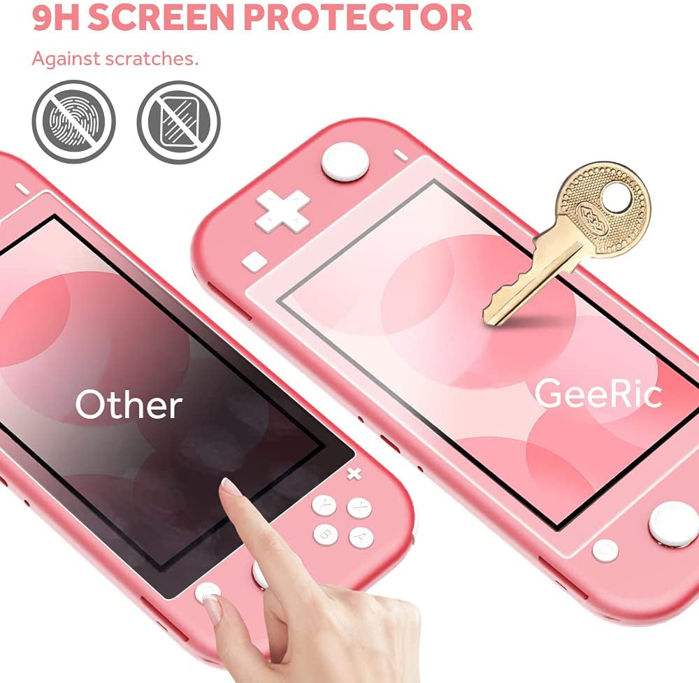 8PCS Case Compatible with Switch Lite, Carrying Case Accessories Kit, 1 Soft Silicon Case + 2 Screen Protector + 4 Thumb Caps + 1 Storage Carrying Coral