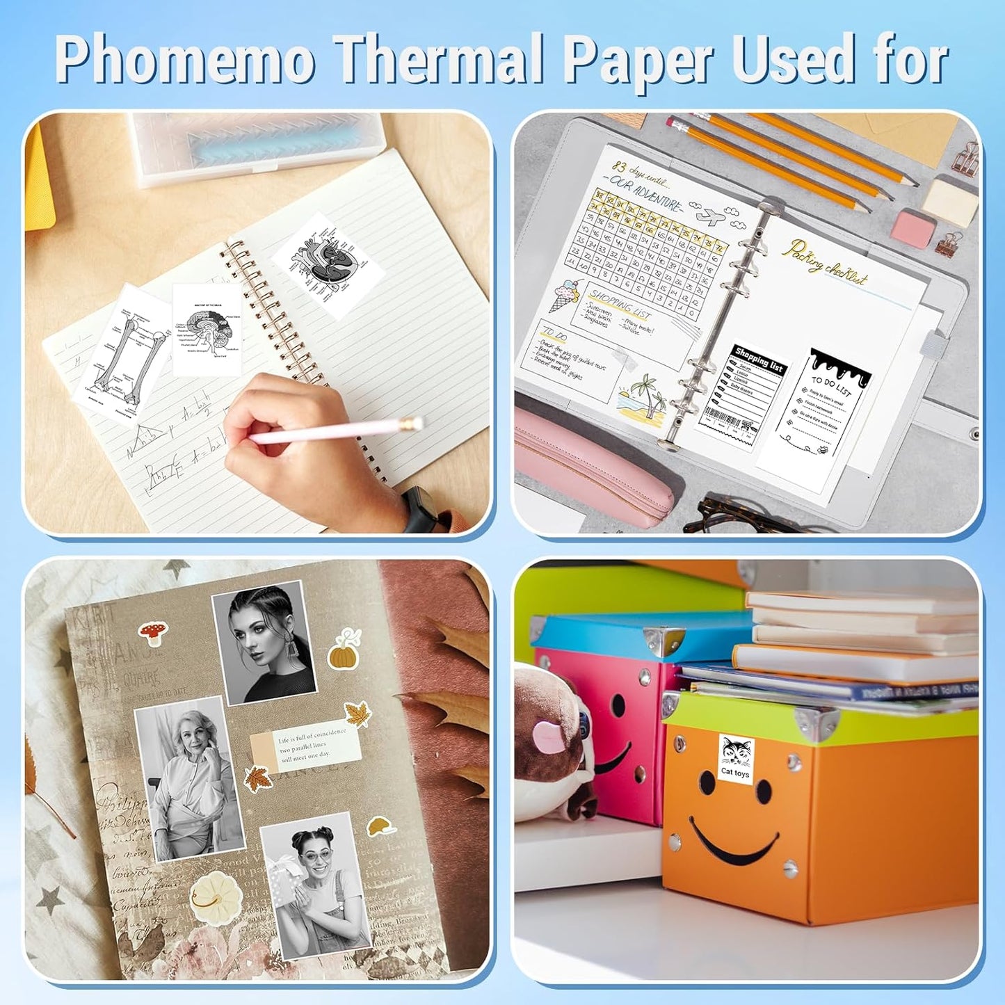 White Self-Adhesive Thermal Paper, Glossy Printable Sticker Paper Label for  M02/M02 Pro/M02S/P2S/M03/M04S Mini Sticker Printer, 50Mm X 3.5M, Diameter 28Mm, 3-Rolls, Image Time 2 Years