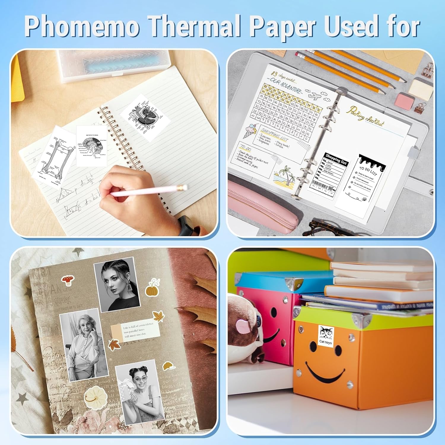 White Self-Adhesive Thermal Paper, Glossy Printable Sticker Paper Label for  M02/M02 Pro/M02S/P2S/M03/M04S Mini Sticker Printer, 50Mm X 3.5M, Diameter 28Mm, 3-Rolls, Image Time 2 Years