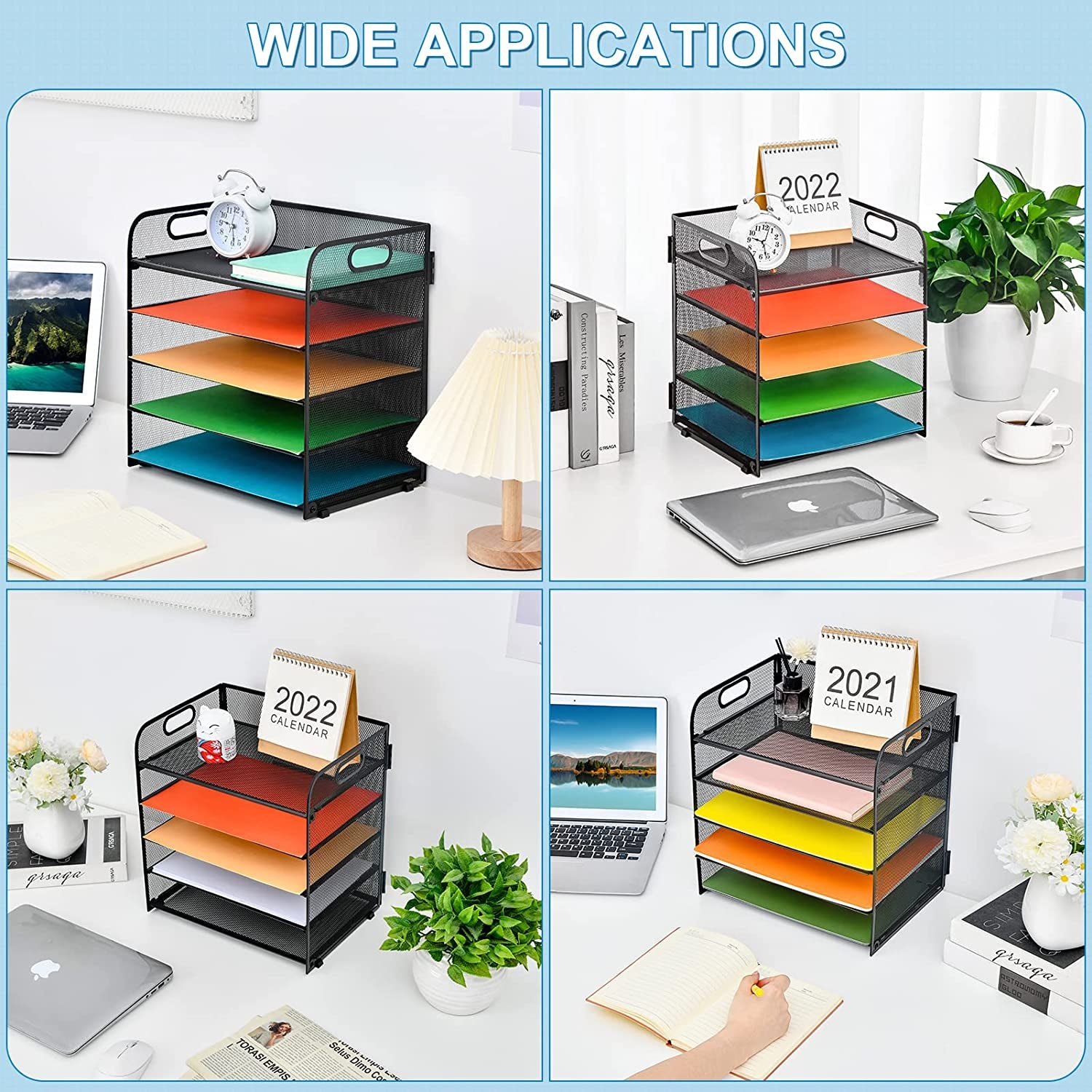 5-Tier Mesh Desktop File Organizer with Pen Holder, Black, 11 X 8.5 X 2.5 In