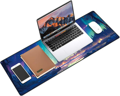 Gaming Mouse Pad XXL XL Large Long Extended Big Mousepad Non-Slip Rubber Keyboard Mouse Pad with Stitched Edges for Laptop Home Office (31.5X11.8X0.08 Inch) … (Aurora)