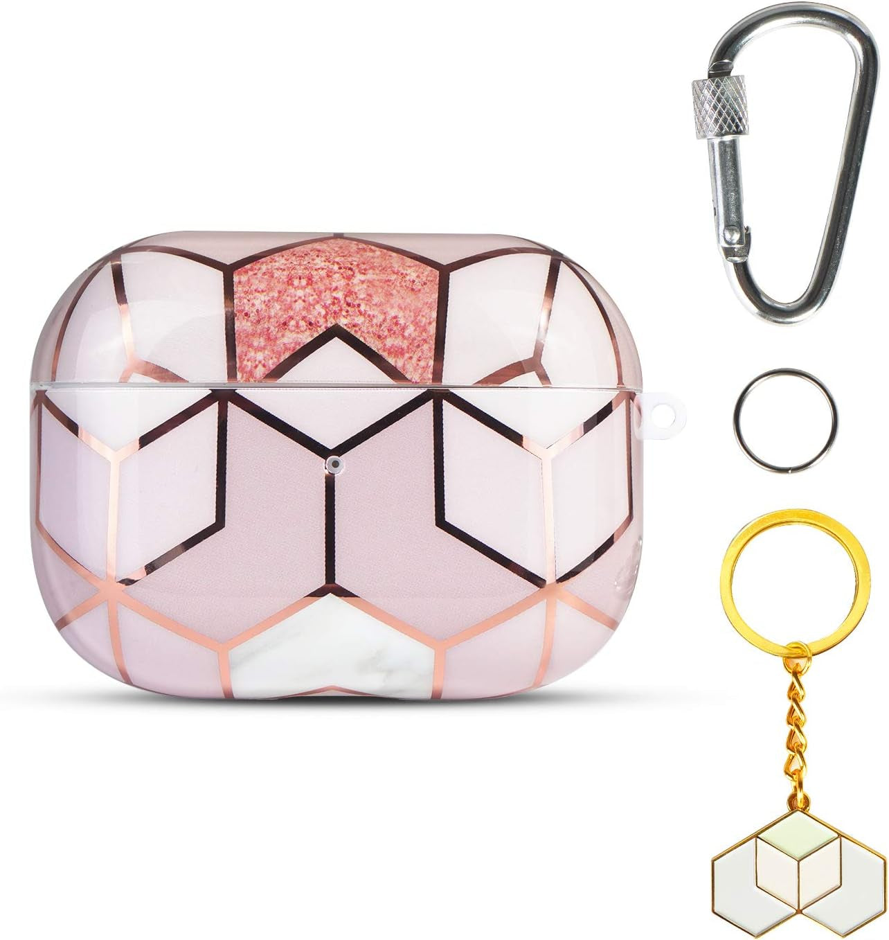 Airpods Pro Cute Case, Cute Apple Airpods Pro Cover Case Protective Airpods Pro Accessories Kit for Girls with 2 Keychains Compatiable with Apple Airpods Pro Case, Golden Marble