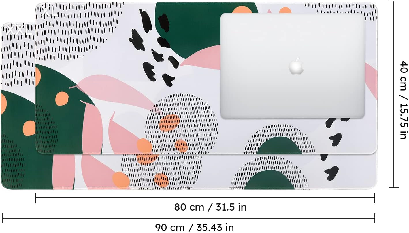 RGB Gaming Mouse Pad 5-15W, Wireless Charging LED Mousepad 31.9X12.3 Inch, XL Large Non-Slip Rubber Base Computer Keyboard Mat for Gaming, Work, Home, Office (Geometric Leaves)