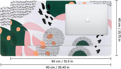 RGB Gaming Mouse Pad 5-15W, Wireless Charging LED Mousepad 31.9X12.3 Inch, XL Large Non-Slip Rubber Base Computer Keyboard Mat for Gaming, Work, Home, Office (Geometric Leaves)