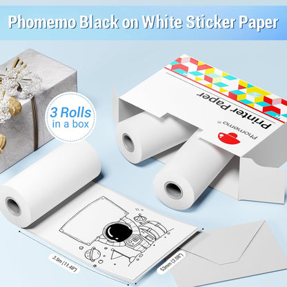 White Self-Adhesive Thermal Paper, Glossy Printable Sticker Paper Label for  M02/M02 Pro/M02S/P2S/M03/M04S Mini Sticker Printer, 50Mm X 3.5M, Diameter 28Mm, 3-Rolls, Image Time 2 Years