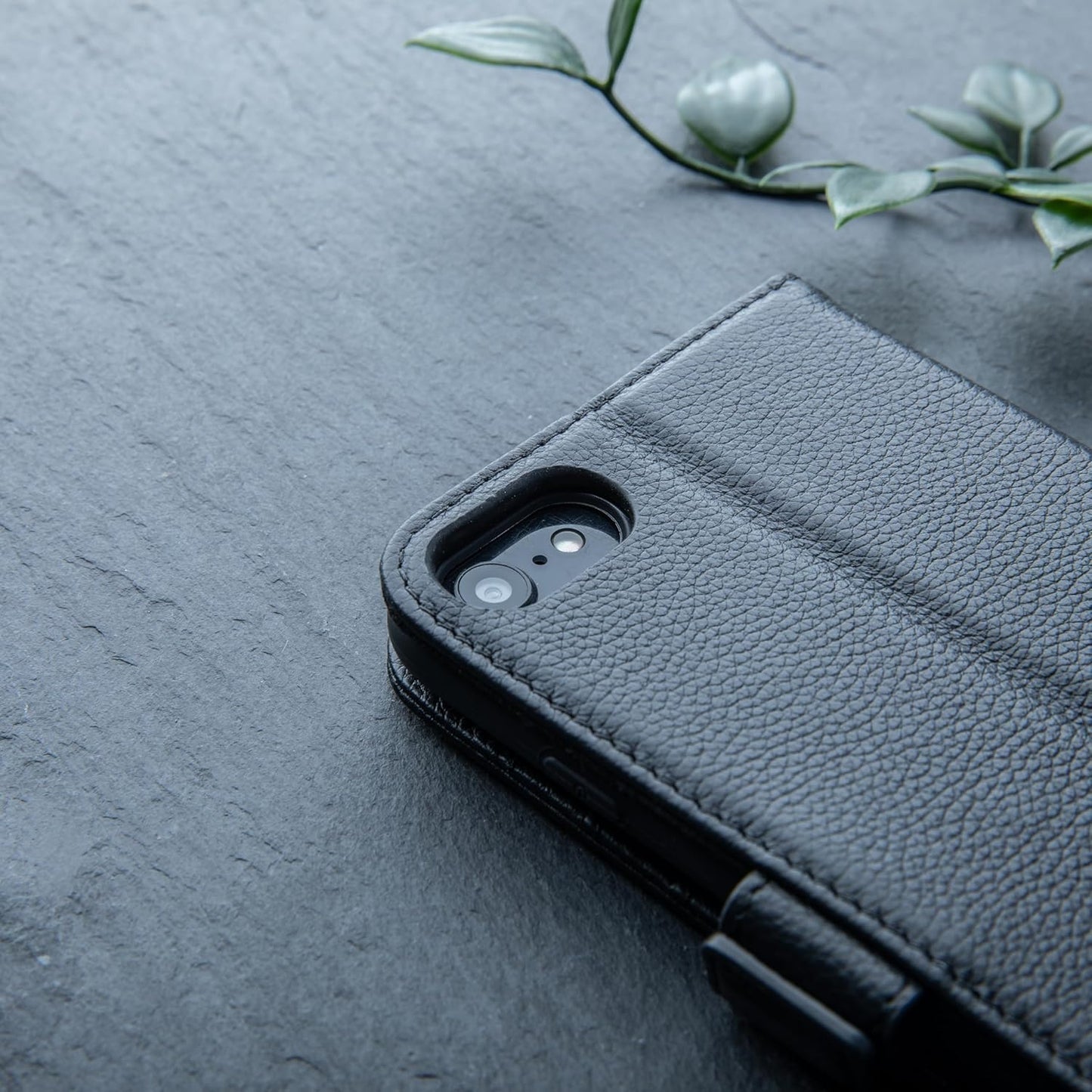 Genuine Leather Wallet Case for Iphone SE 2022/2020– Flip Cover with Card Slots & Stand (Dappled Black)