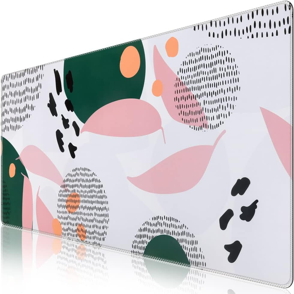 RGB Gaming Mouse Pad 5-15W, Wireless Charging LED Mousepad 31.9X12.3 Inch, XL Large Non-Slip Rubber Base Computer Keyboard Mat for Gaming, Work, Home, Office (Geometric Leaves)